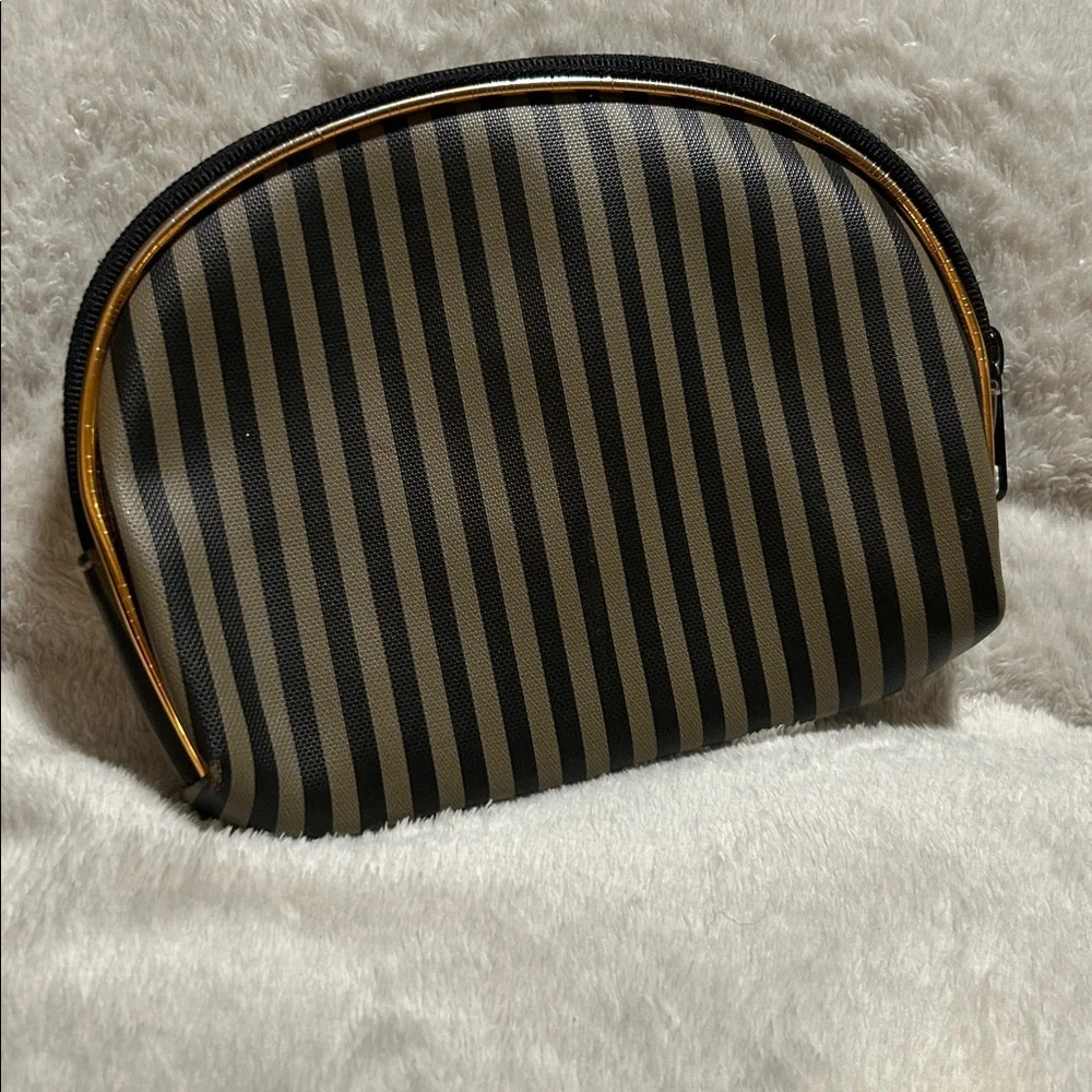 Striped Black and Tan makeup Pouch